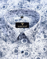 Ditzy Blue Flower Printed White Amsler Linen Cotton Shirt
