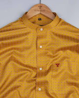 Mustard Yellow With Red Square Printed Premium Cotton Shirt