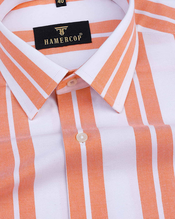 Romp Orange With White Broad Stripe Oxford Cotton Shirt