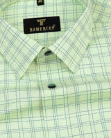 Hosten Mint Green With Blue Checked Dobby Cotton Shirt