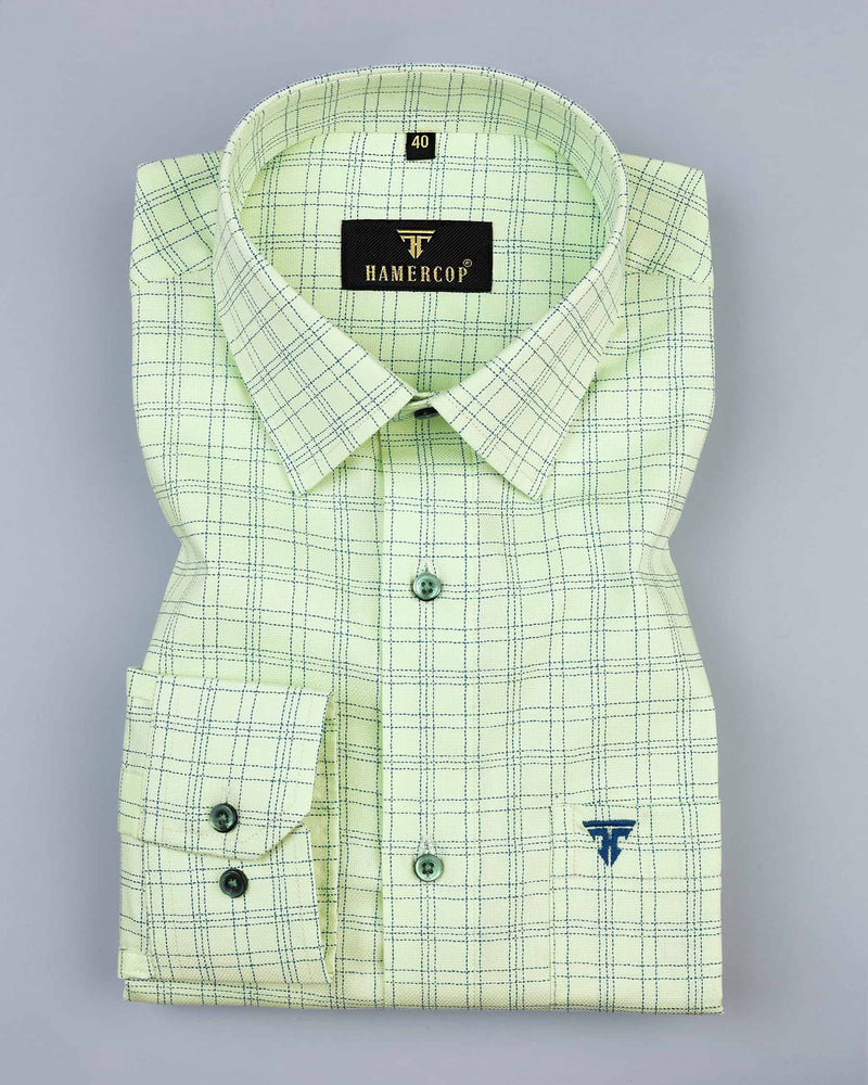 Hosten Mint Green With Blue Checked Dobby Cotton Shirt