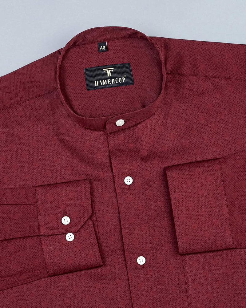 Maroon With Blue Arygle Texture Printed Premium Cotton Shirt