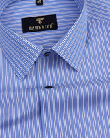 Eastern Blue With White Stripe Formal Cotton Shirt