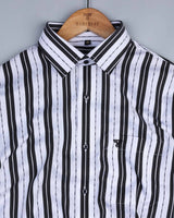 Veronica Black Jacquard Paisley White Stripe Cotton Shirt