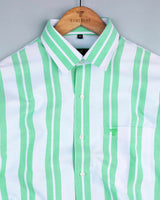 Romp Green With White Broad Stripe Oxford Cotton Shirt
