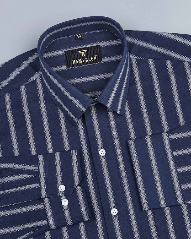 Kernel Blue With White Stripe Premium Cotton Shirt