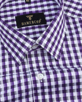 Purple With White And Grey Checked Jacquard Cotton Shirt