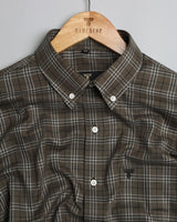 Wood Brown Yarn Dyed  Tatterstall Tonal Check Cotton Shirt