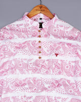 Pink Paisley Printed With White Linen Shirt Style Kurta