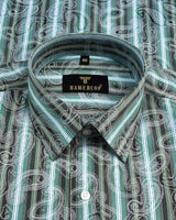 Green Jacquard Paisley Printed With Striped Gizza Cotton Shirt