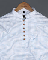 White Jacquard Paisley With SkyBlue Check Cotton Shirt Style Kurta