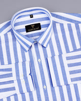 Dolphin Blue With White Broad Stripe Oxford Cotton Shirt