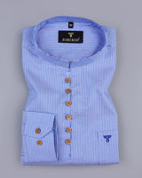 Toledo Blue And White Vertical Stripe Cotton Shirt Style Kurta