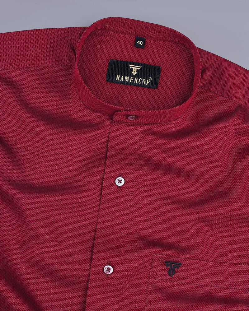 Beat Maroon Textured Jacquard Dobby Cotton Shirt