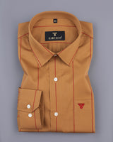 Camel Brown With Red Stripe Premium Gizza Cotton Shirt