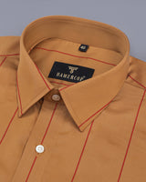 Camel Brown With Red Stripe Premium Gizza Cotton Shirt