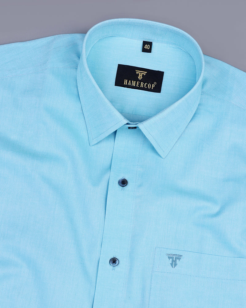 Aqua Blue Oxford Cotton Formal Solid Shirt – Hamercop