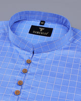 Coconut Blue Checked Premium Cotton Shirt Style Kurta