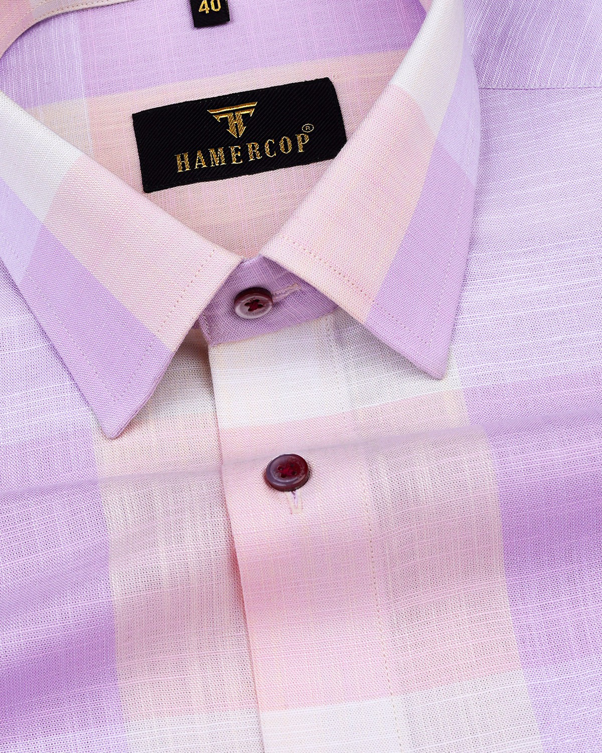 Glimmer Purple & Orange Multicolored Check Linen Cotton Shirt