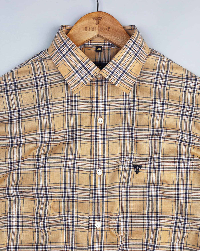 Shrub Biscuit Brown With Grey Check Linen  Shirt