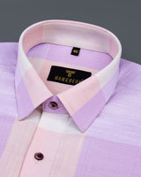 Glimmer Purple And Orange Multicolored Check Linen Cotton Shirt