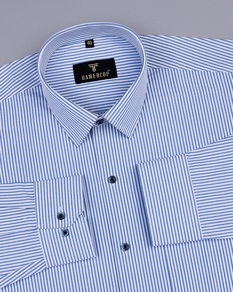 Weston Blue With White Seersucker Stripe Business Cotton Shirt
