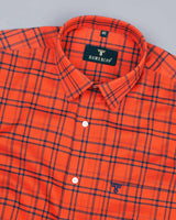 Fire Orange With Blue Flannel Plaid Check Cotton Shirt