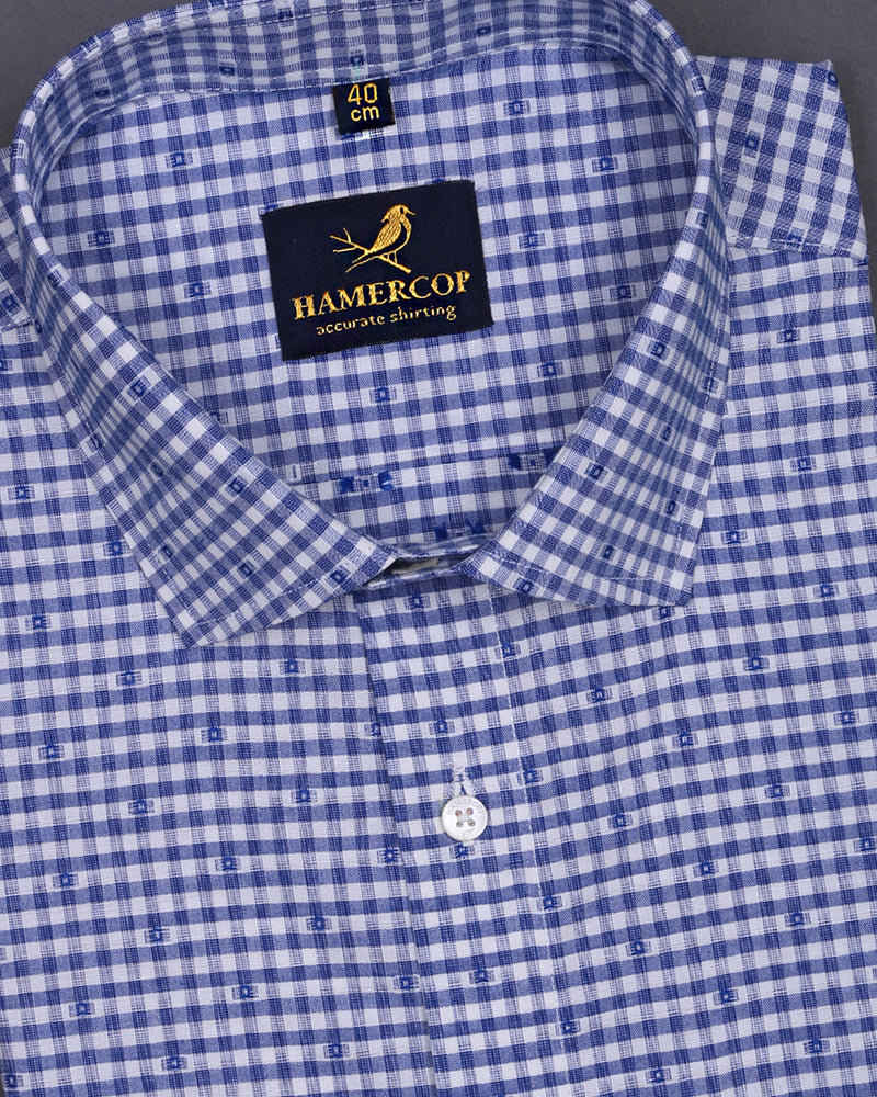 Blue Check With Jacquard Cotton Shirt