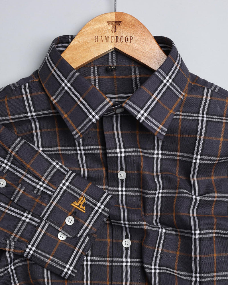 Multishaded Charcoal Black With White Yarn Dyed  Check Cotton Shirt
