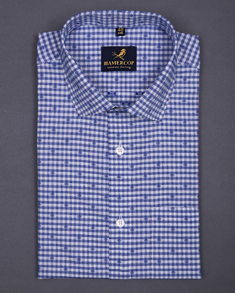 Blue Check With Jacquard Cotton Shirt