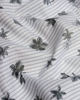 Drytown-Grey Beutiful Flower Printed Striped Cotton  Shirt