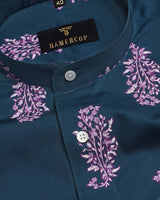 Masculine-Lavender Colored Tree Branch Printed Cotton Poplin Shirt