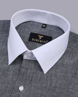 Black Oxford With White Cuff And Collar Linen Cotton Shirt