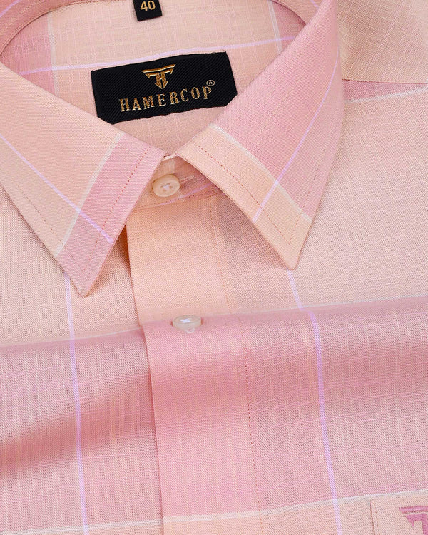 Spanish Pink And Light Orange Linen Cotton Check Shirt