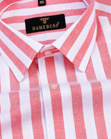 Dolphin Peach With White Broad Stripe Oxford Cotton Shirt