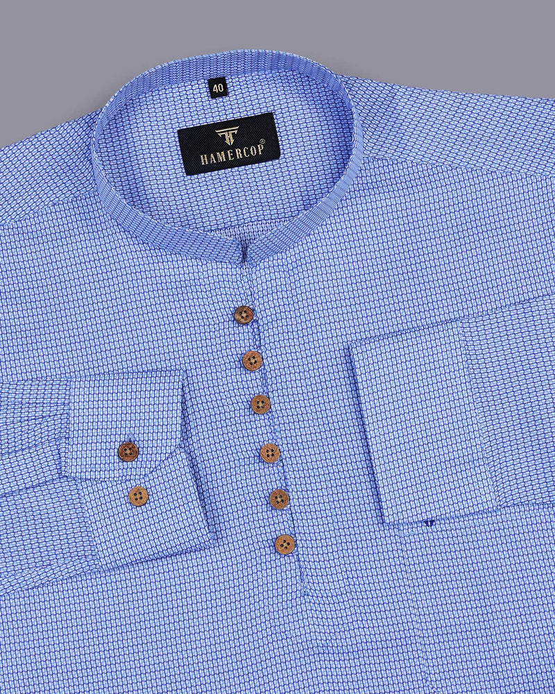 Venice Blue Houndstooth Dobby Cotton Shirt Style Kurta