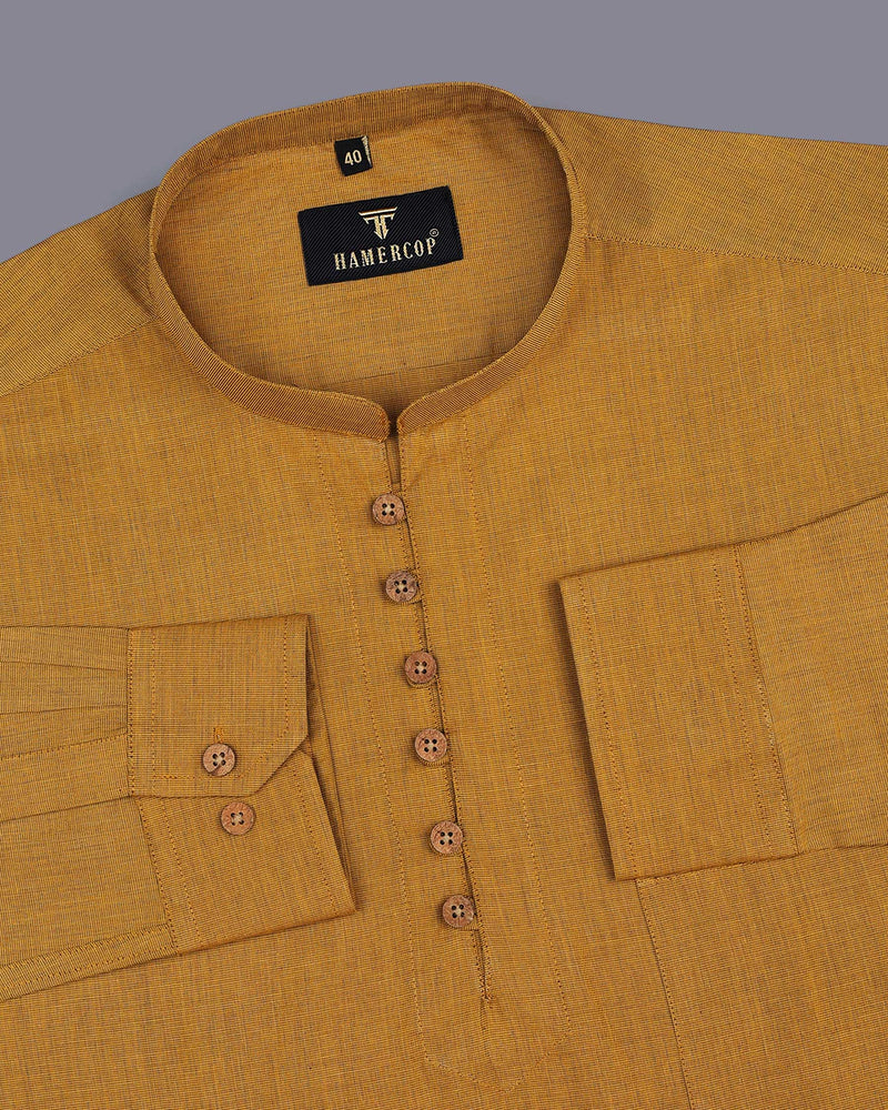 Golden Mustard FilaFil  Cotton Solid Shirt Style Kurta