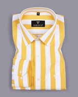 Capital Yellow And White Broad Stripe Premium Cotton Shirt