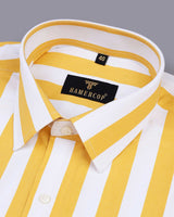 Capital Yellow And White Broad Stripe Premium Cotton Shirt