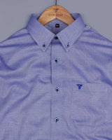 Vinayl Blue With White Dobby Textured Jacquard Cotton Shirt