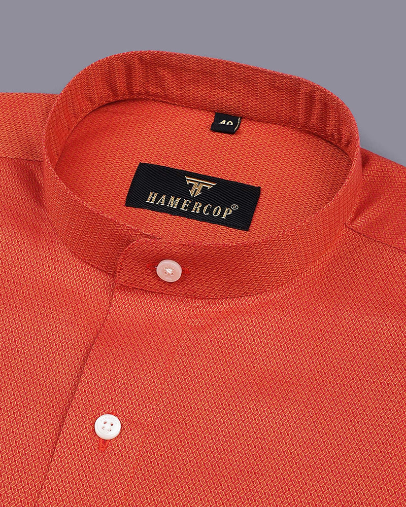Spice Orange Herringbone Pattern Jacquard Cotton Shirt
