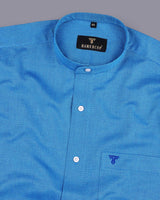 Chlorine Blue Herringbone Pattern Jacquard Cotton Shirt