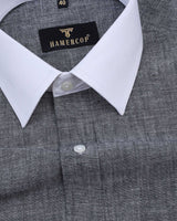 Black Oxford With White Cuff And Collar Linen Cotton Shirt