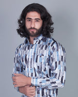 Monochromo Blue Stone Sprinkle Shaded Designer Stripe Egyptian Gizza Shirt
