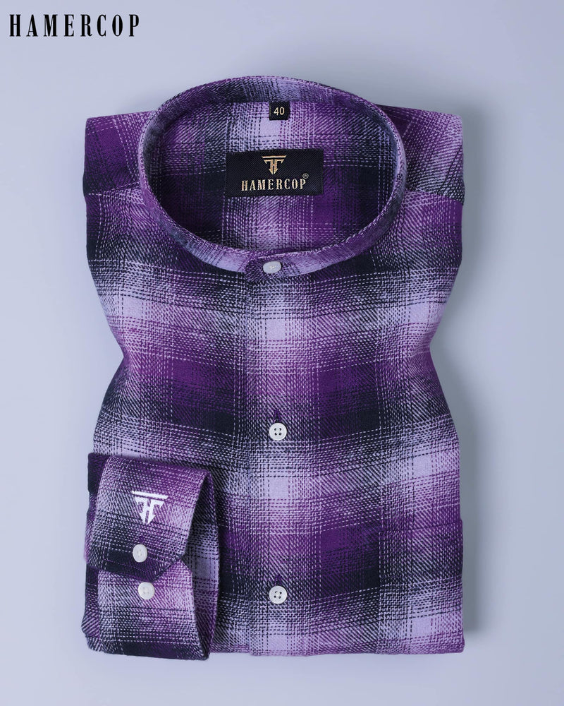 Purple Brushed Solid Plaid Flannel Windowpane Check Cotton Shirt