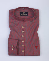 Rusty Red With Gray Patterned Jacquard Shirt Style Kurta