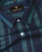 Poison Blue With Green Yarn Dyed Business Stripe Cotton Shirt