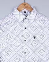 White With Black Rangoli Art Printed Cotton Shirt