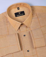 Olvera Biscuit Brown Self Dobby Premium Cotton Shirt