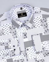 Zircon White Block Art Printed Egyptian Gizza Party Shirt